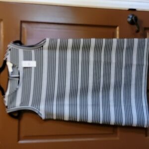 Loft-Blk/white striped across sleeveless dress, round neck S. NWT.